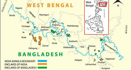 Анклавы Индии в Бангладеш и наоборот. Настоящий хаос и бардак на карте.
