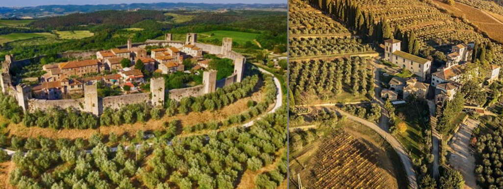 Крепость Монтереджионе и деревня Поджибонси.