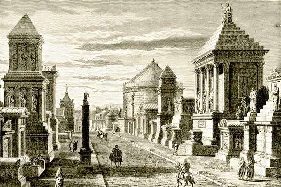 Вид на Виа Аппиа в античности за городской стеной.
