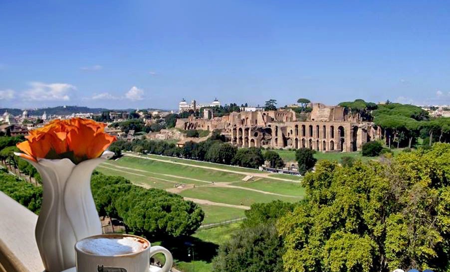 Вид на императорские дворцы, большой цирк и холм Палатин в Риме.
